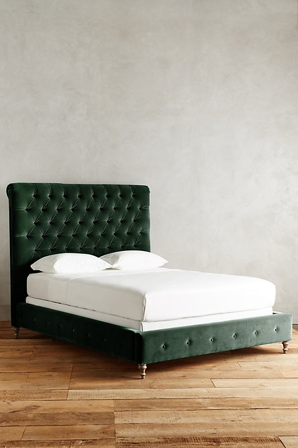 Anthropologie Velvet Orianna Bed By  In Green Size Qn Top/bed