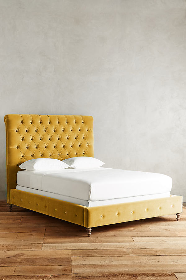 Anthropologie Velvet Orianna Bed By  In Gold Size Qn Top/bed
