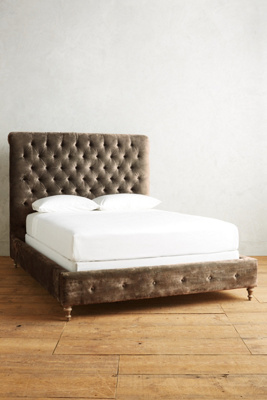 Anthropologie Slub Velvet Orianna Bed By  In Beige Size Cal King