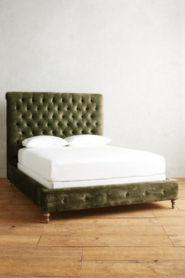 Anthropologie Slub Velvet Orianna Bed By  In Green Size Cal King