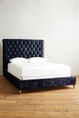 Anthropologie Slub Velvet Orianna Bed By  In Blue Size Cal King