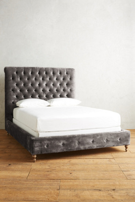 Anthropologie Slub Velvet Orianna Bed By  In Blue Size Cal King