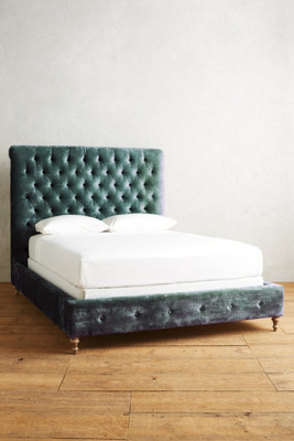 Anthropologie Slub Velvet Orianna Bed By  In Blue Size Cal King