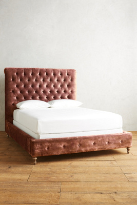 Anthropologie Slub Velvet Orianna Bed By  In Pink Size Cal King
