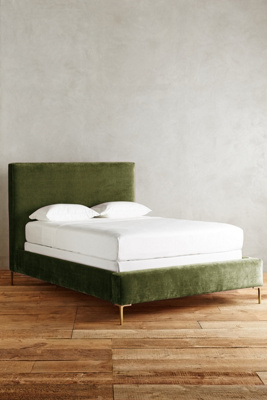 Anthropologie Slub Velvet Edlyn Bed By  In Green Size Tw Top/bed