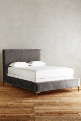 Anthropologie Slub Velvet Edlyn Bed By  In Blue Size Cal King