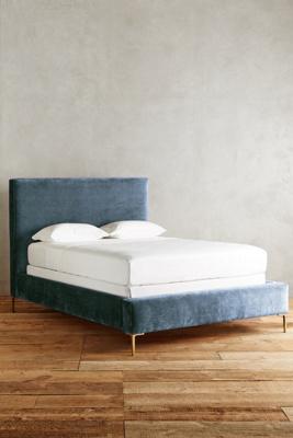 Anthropologie Slub Velvet Edlyn Bed By  In Blue Size Tw Top/bed
