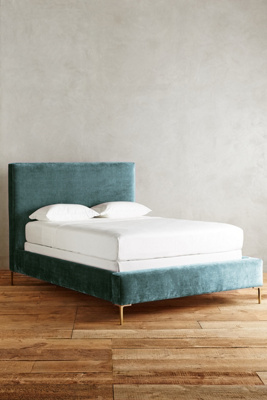 Anthropologie Slub Velvet Edlyn Bed By  In Blue Size Cal King
