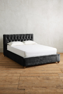 Anthropologie Slub Velvet Tufted Lena Bed By  In Black Size Cal King