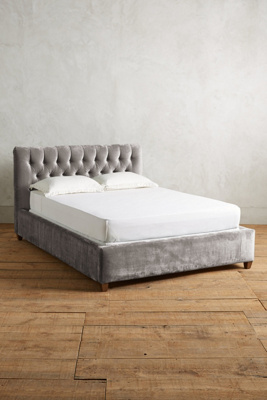 Anthropologie Slub Velvet Tufted Lena Bed By  In Blue Size Cal King