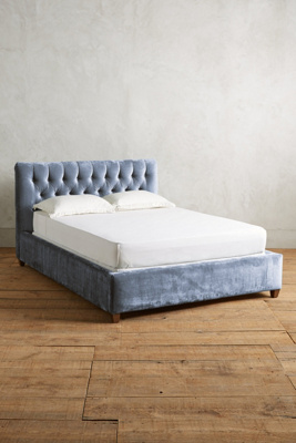 Anthropologie Slub Velvet Tufted Lena Bed By  In Blue Size Cal King