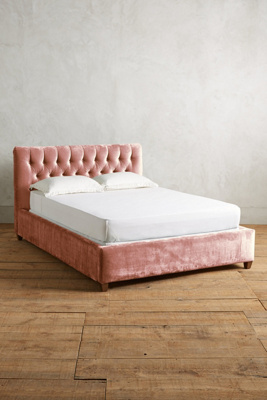 Anthropologie Slub Velvet Tufted Lena Bed By  In Pink Size Full