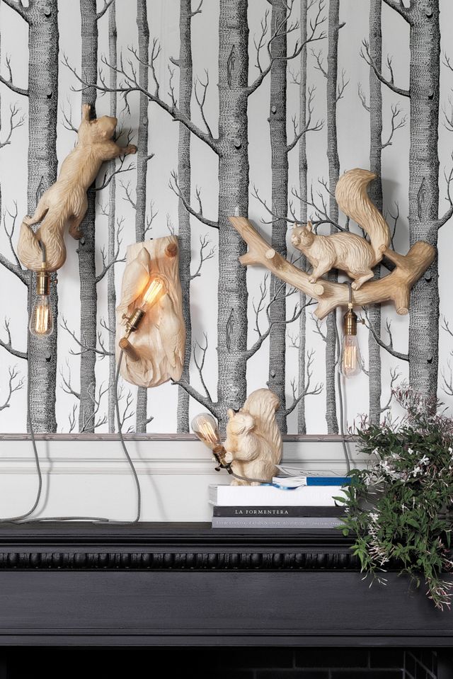 Squirrel On Branch Handcarved Woodlore Sconce #1