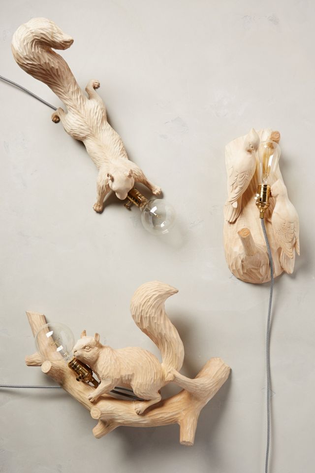 Squirrel On Branch Handcarved Woodlore Sconce #3