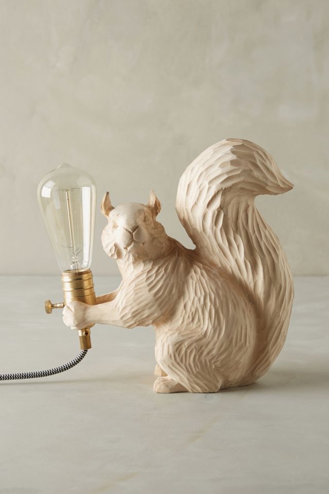 Seated Squirrel Handcarved Woodlore Lamp #1
