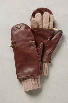 Pop-Top Leather Gloves
