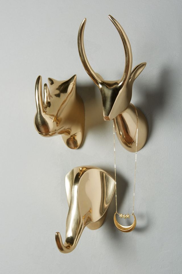 Two New Anthropologie Decorative Gleaming Safari Wall Hooks Metal