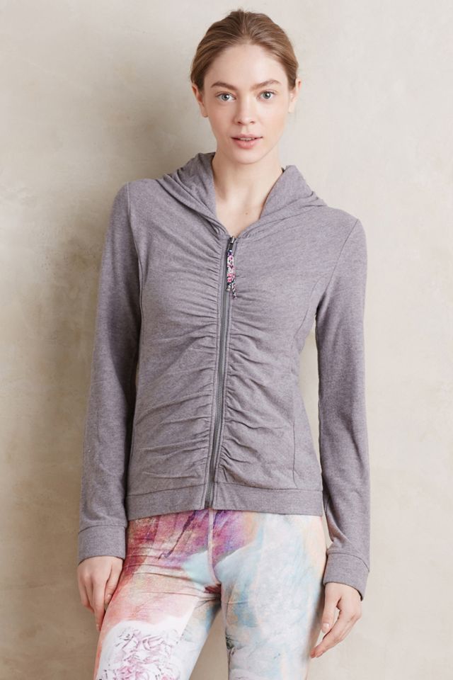 Ruched Zip-Front Hoodie