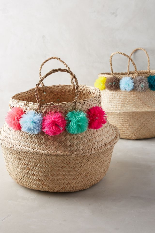 Pom Pom Seagrass Basket #1