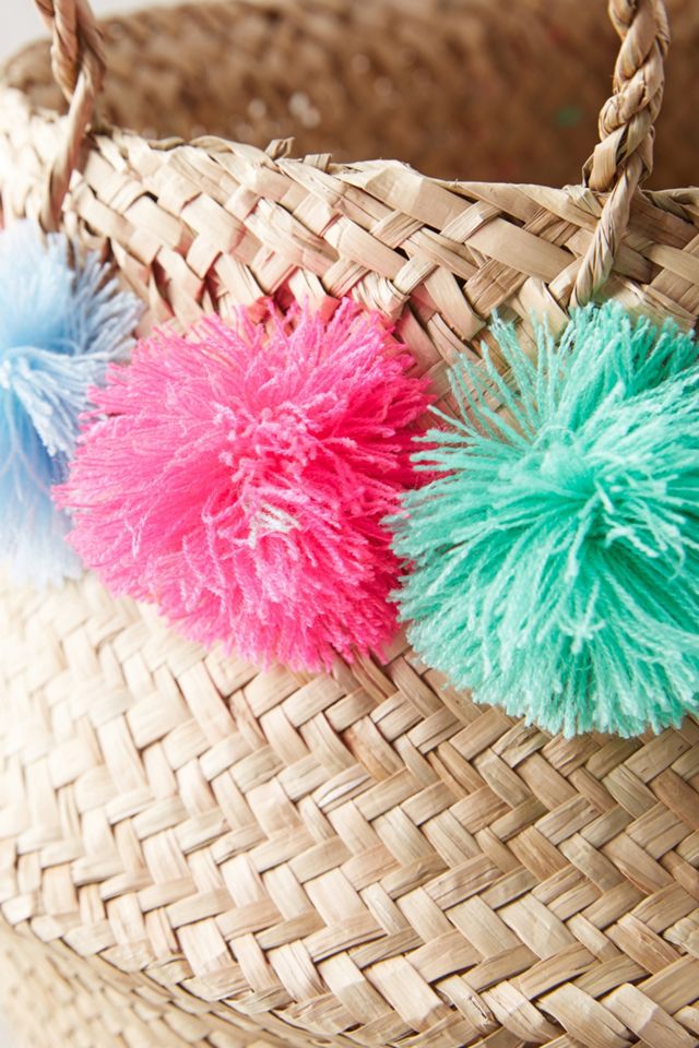 Pom Pom Seagrass Basket #2