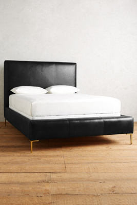 Anthropologie Premium Leather Edlyn Bed By  In Black Size Tw Top/bed