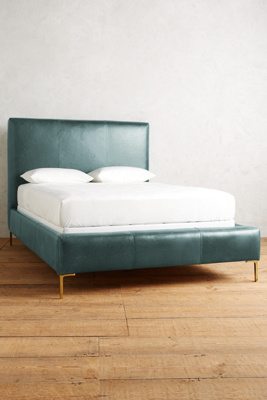 Anthropologie Premium Leather Edlyn Bed By  In Grey Size Cal King