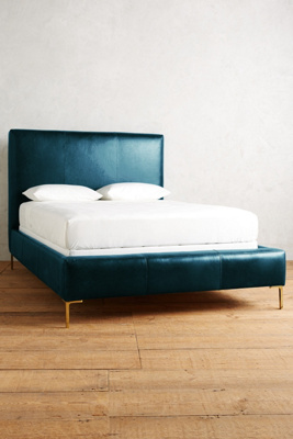 Anthropologie Premium Leather Edlyn Bed By  In Blue Size Tw Top/bed