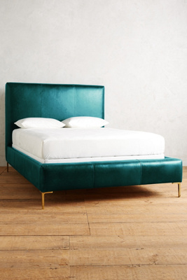 Anthropologie Premium Leather Edlyn Bed By  In Blue Size Tw Top/bed
