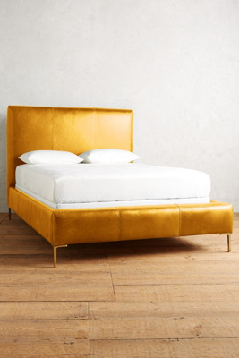 Anthropologie Premium Leather Edlyn Bed By  In Gold Size Tw Top/bed