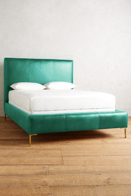 Anthropologie Premium Leather Edlyn Bed By  In Blue Size Cal King