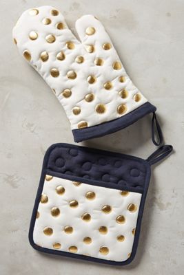 Gold Polka Dotted Pot Holder