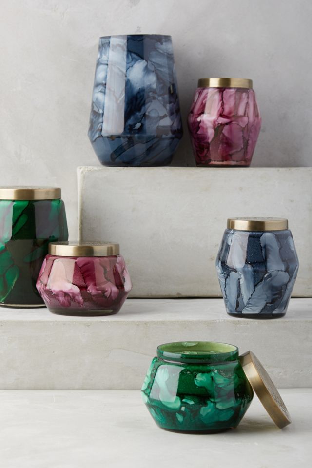 Capri Blue Marbled Glass Candle #1