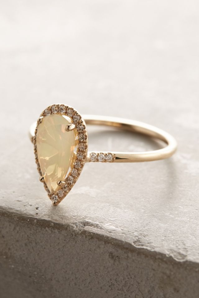 14k Gold Opal Pear Ring