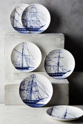Caskata Rigging Blue Canape Plates, Set of 6