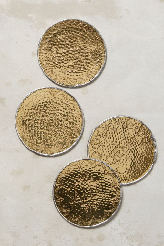 Hammered Brass Coaster Set