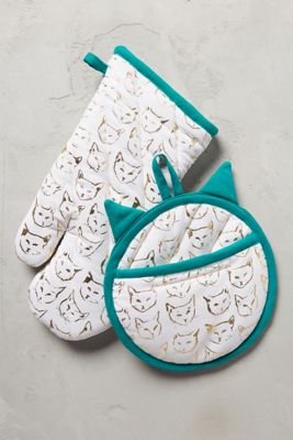 Metallic Cat Study Pot Holder