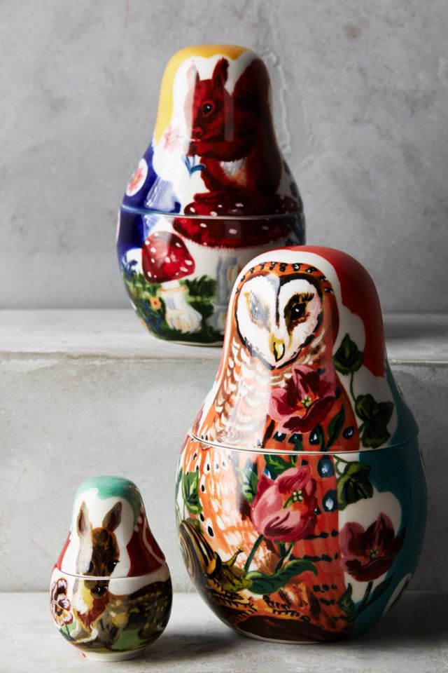 ANTHROPOLOGIE NESTING DOLL Measuring Cups Nathalie Lete Matryoshka 3pc Set  Owl $75.00 - PicClick