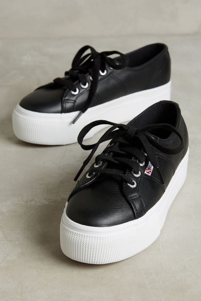 Black leather 2025 superga platform