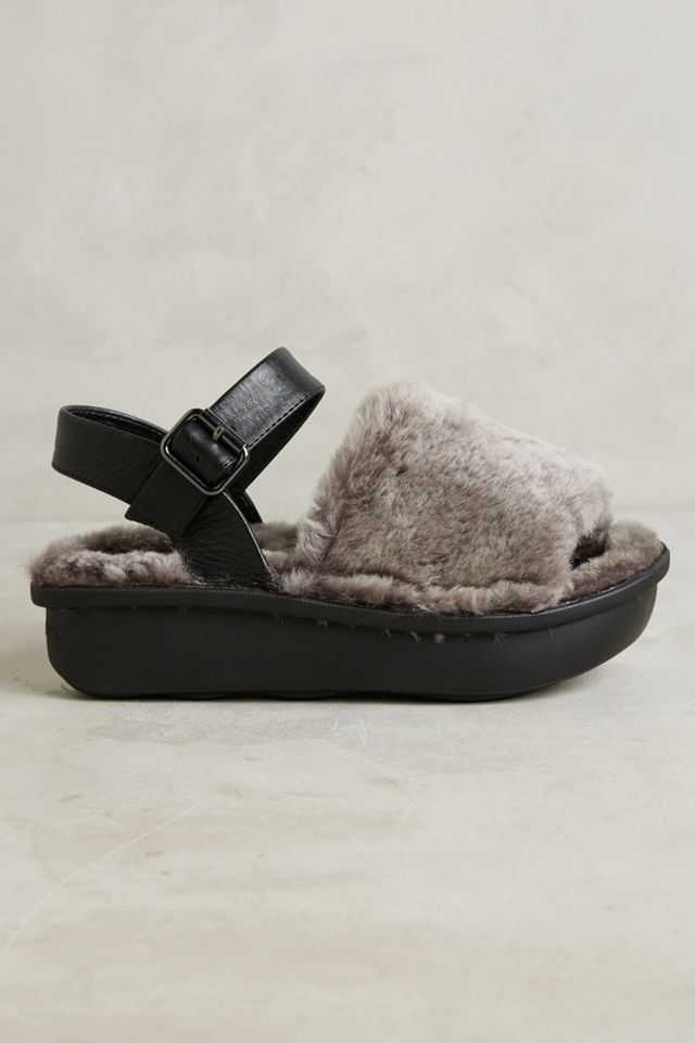 All Black Shearling Platform Slippers #1