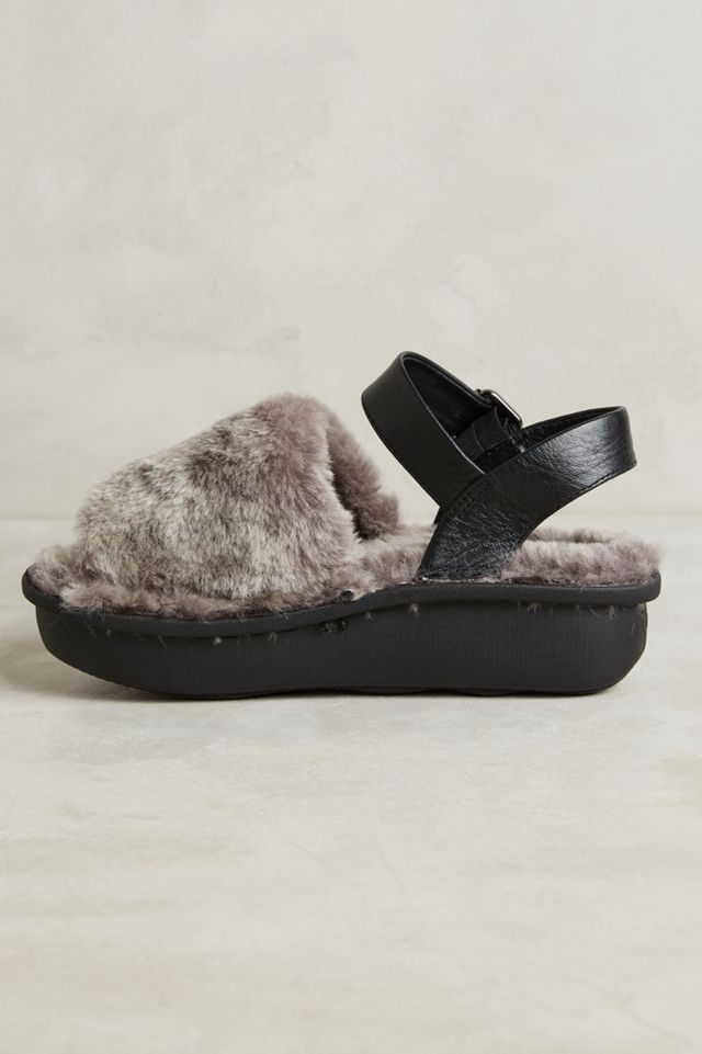 All Black Shearling Platform Slippers #2