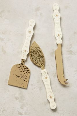 Hammered Brass Cheese Knives, Set of 3