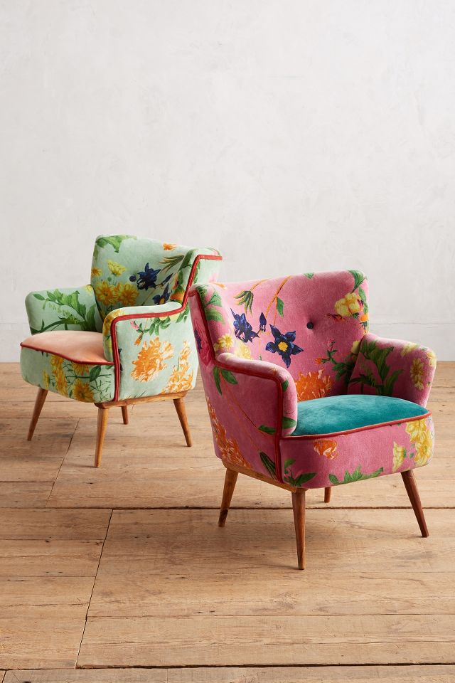 Anthropologie pink store velvet chair