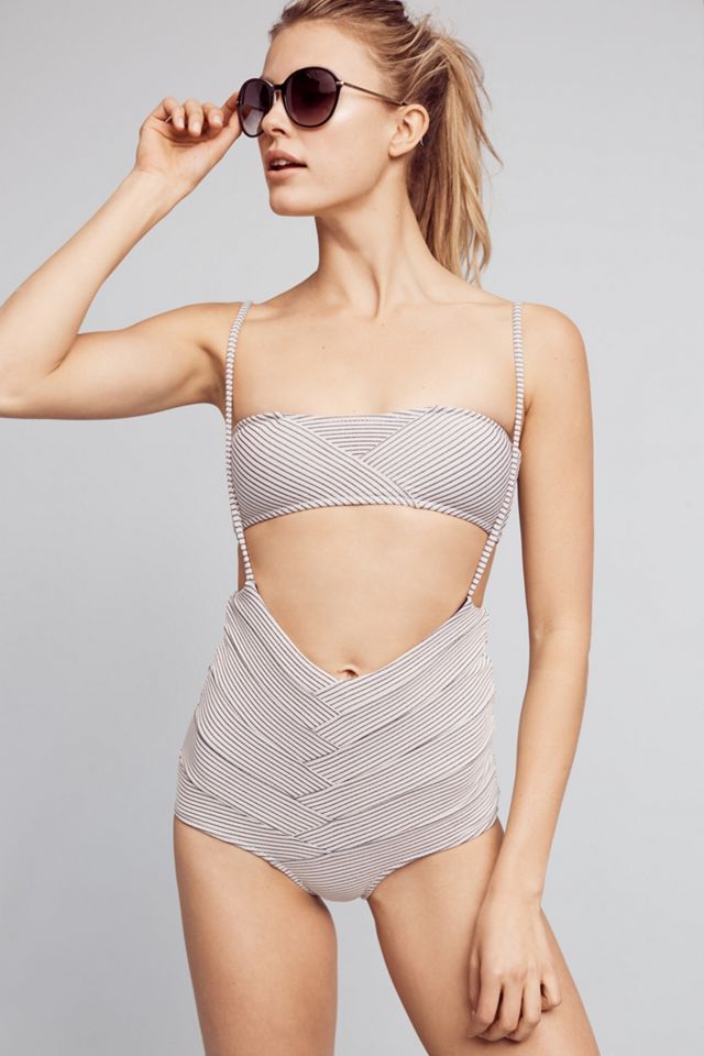 Made By Dawn Striped High-Waisted Bikini Bottoms