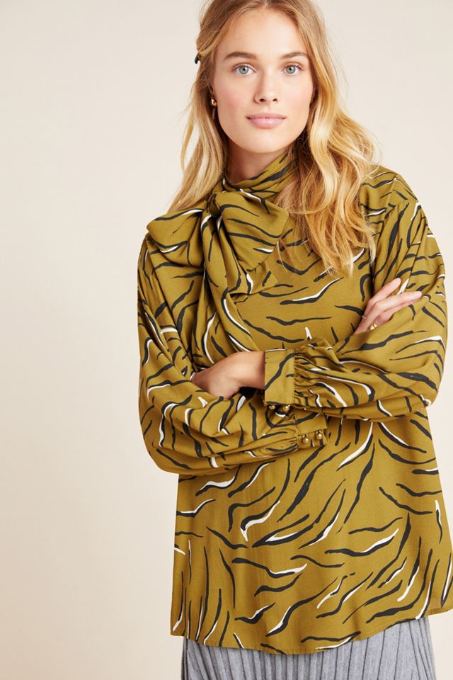 Corey Lynn Calter Zebra Tie-Neck Blouse | Anthropologie