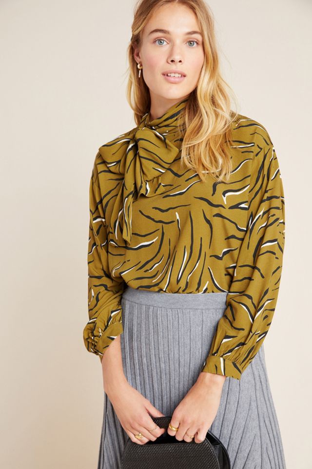 Corey Lynn Calter Zebra Tie-Neck Blouse | Anthropologie