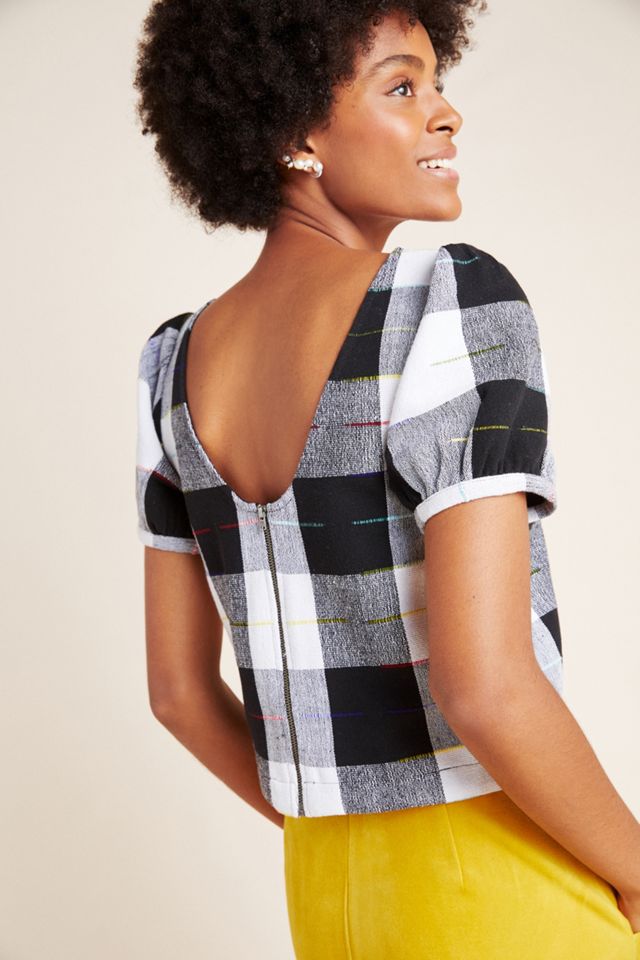 Gingham Puff-Sleeved Blouse #1