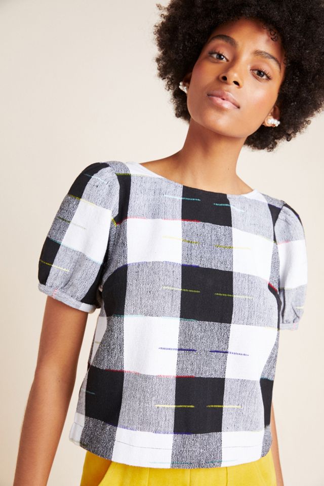 Gingham Puff-Sleeved Blouse #3