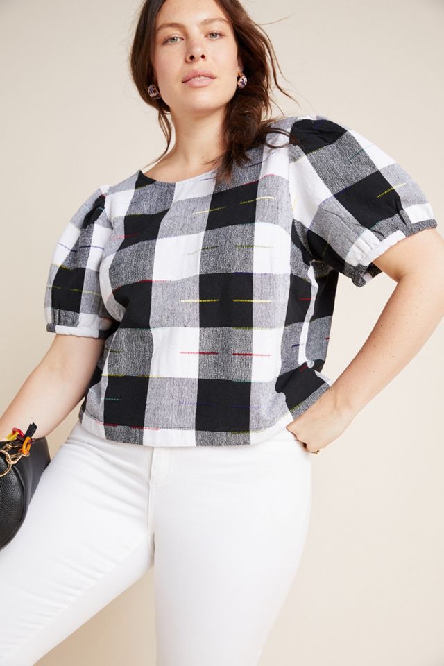 Gingham Puff-Sleeved Blouse #8