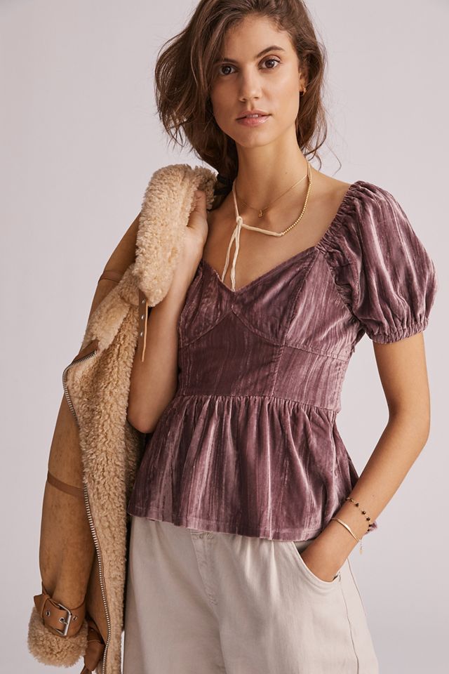 Peplum Lace-Up Velvet Blouse #2
