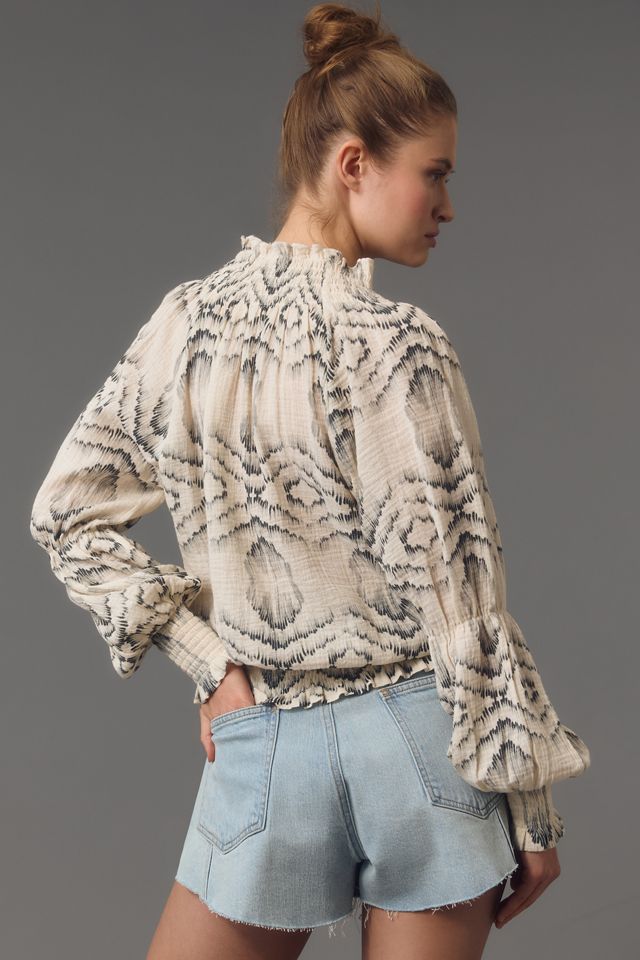 Porridge Long-Sleeve Gauze Smocked Top #1